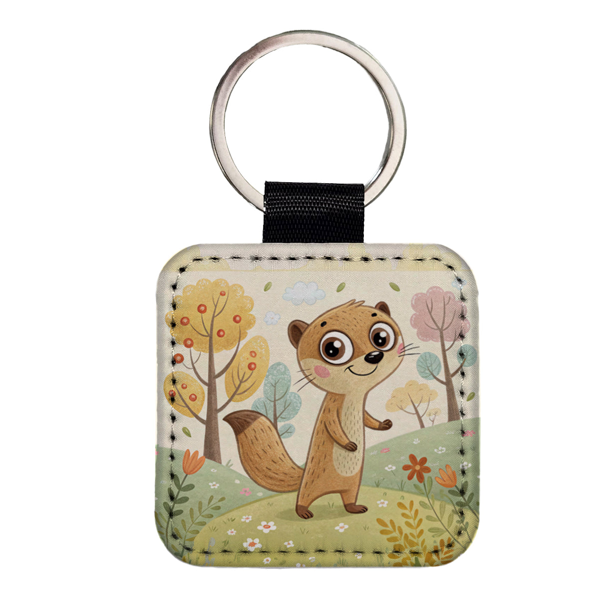 Mongoose Children's Illustration Style Square Faux Leather Keychain