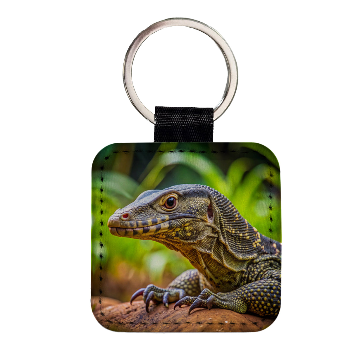 Monitor Lizard Reptile Square Faux Leather Keychain