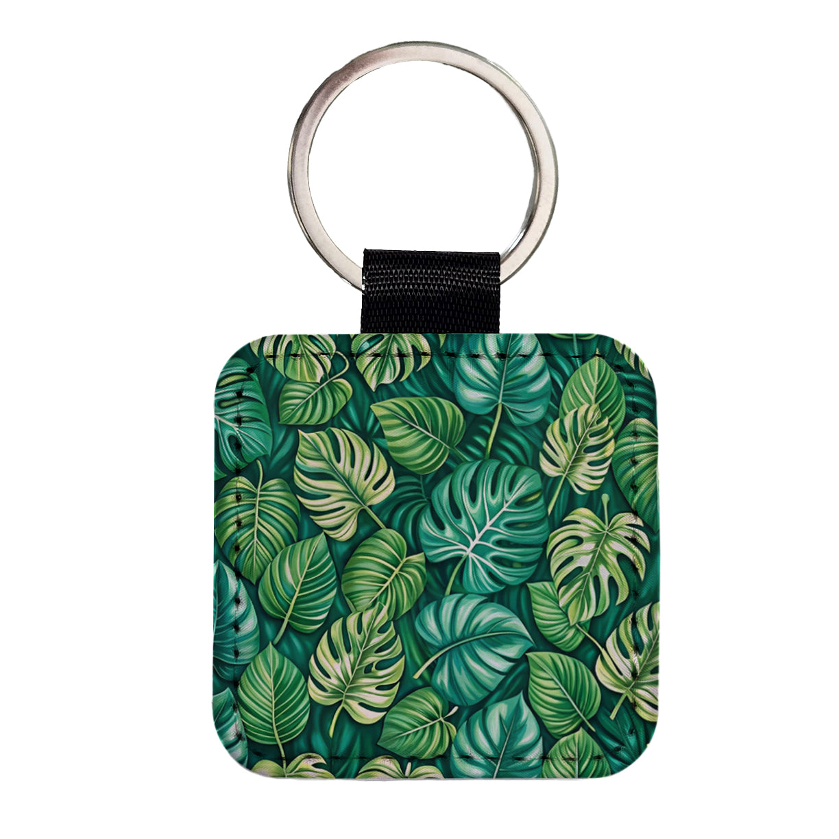 Monstera Leaves Pattern Square Faux Leather Keychain