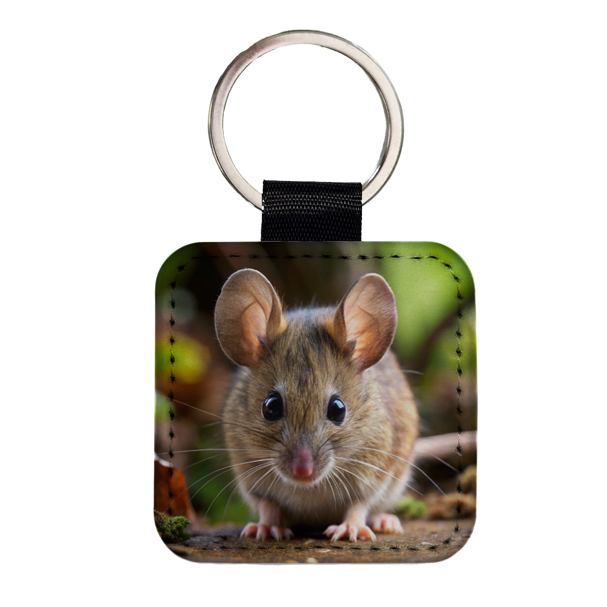 Mouse Square Faux Leather Keychain