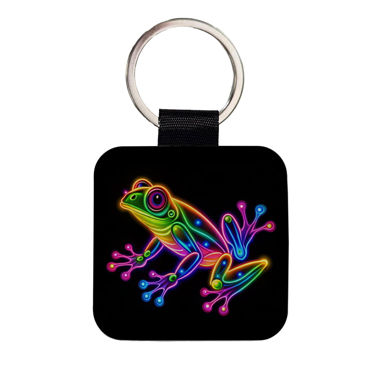 Neon Frog Square Faux Leather Keychain