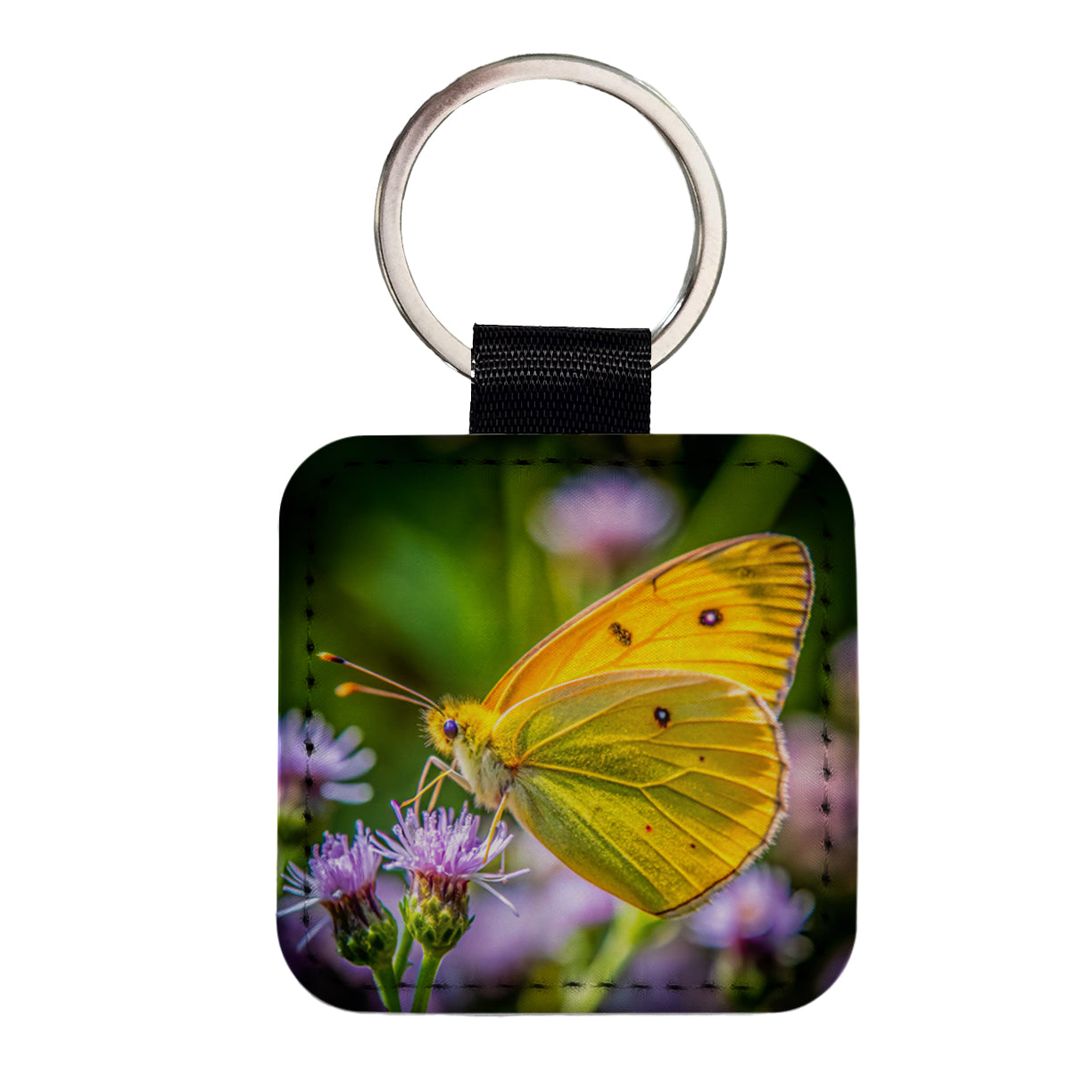 Orange Sulphur Butterfly Square Faux Leather Keychain