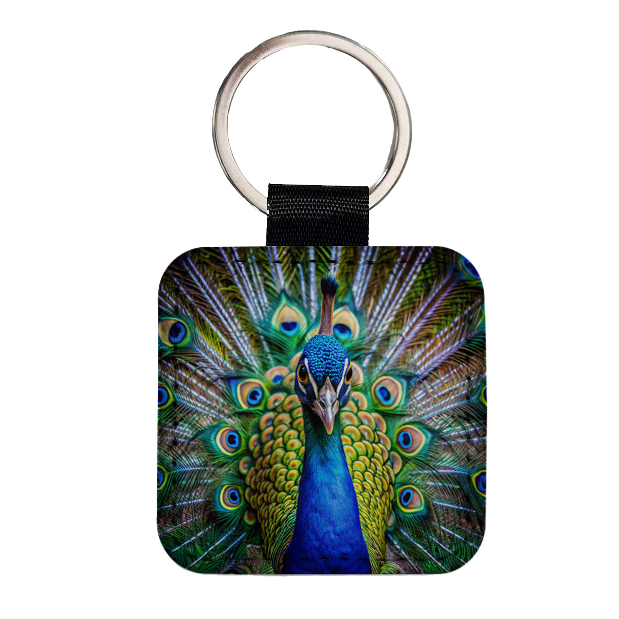 Peacock Square Faux Leather Keychain