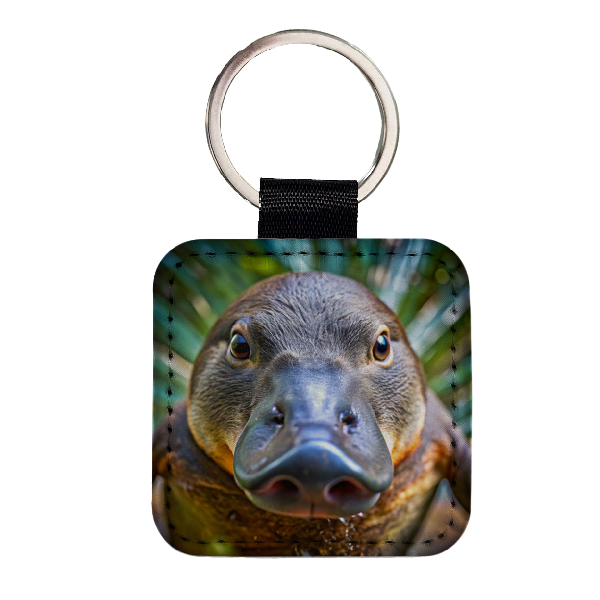 Platypus Face Square Faux Leather Keychain