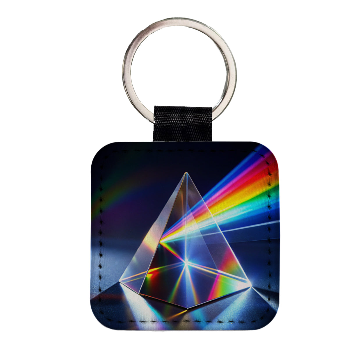 Pyramid Prism Refracted Rainbow Square Faux Leather Keychain