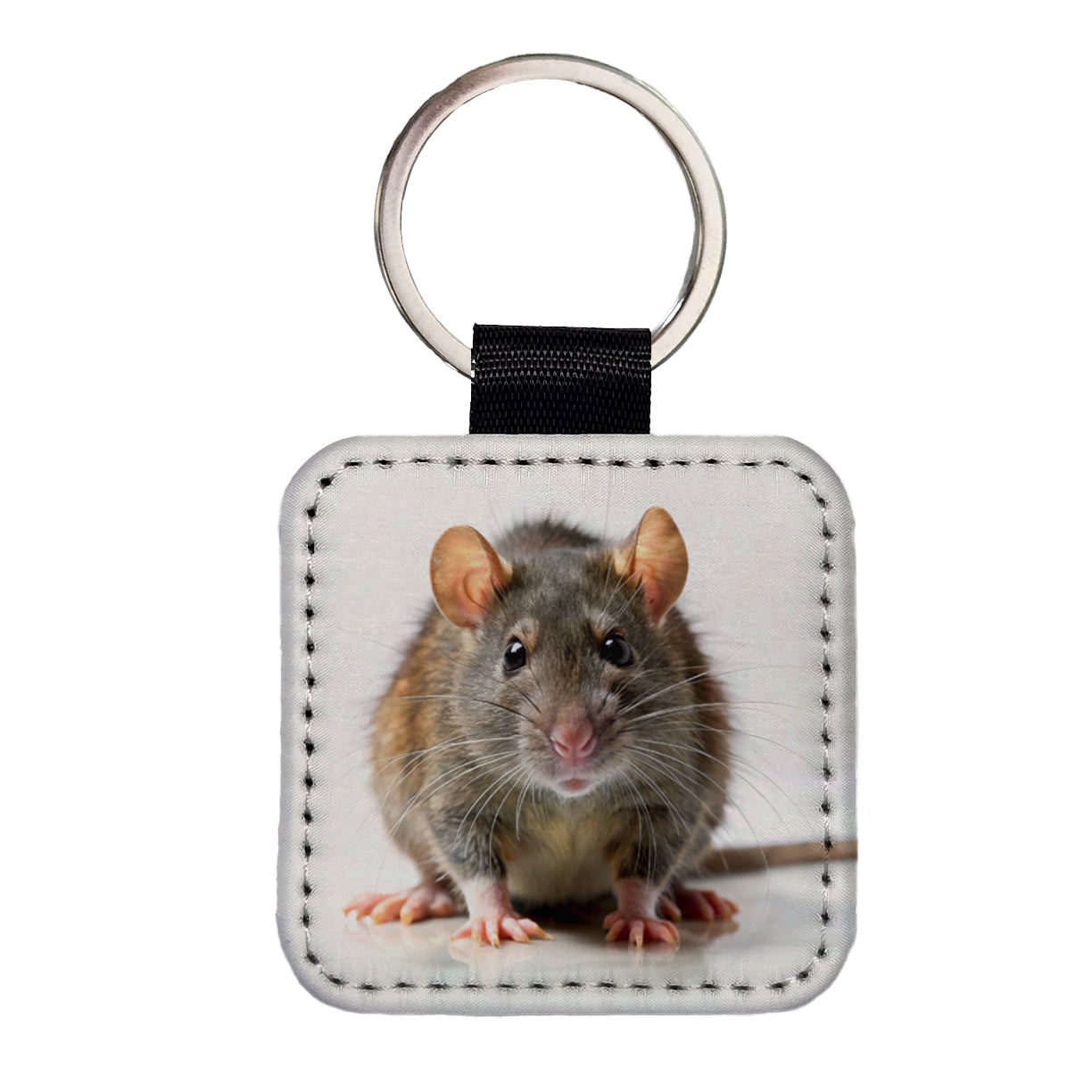 Rat Square Faux Leather Keychain