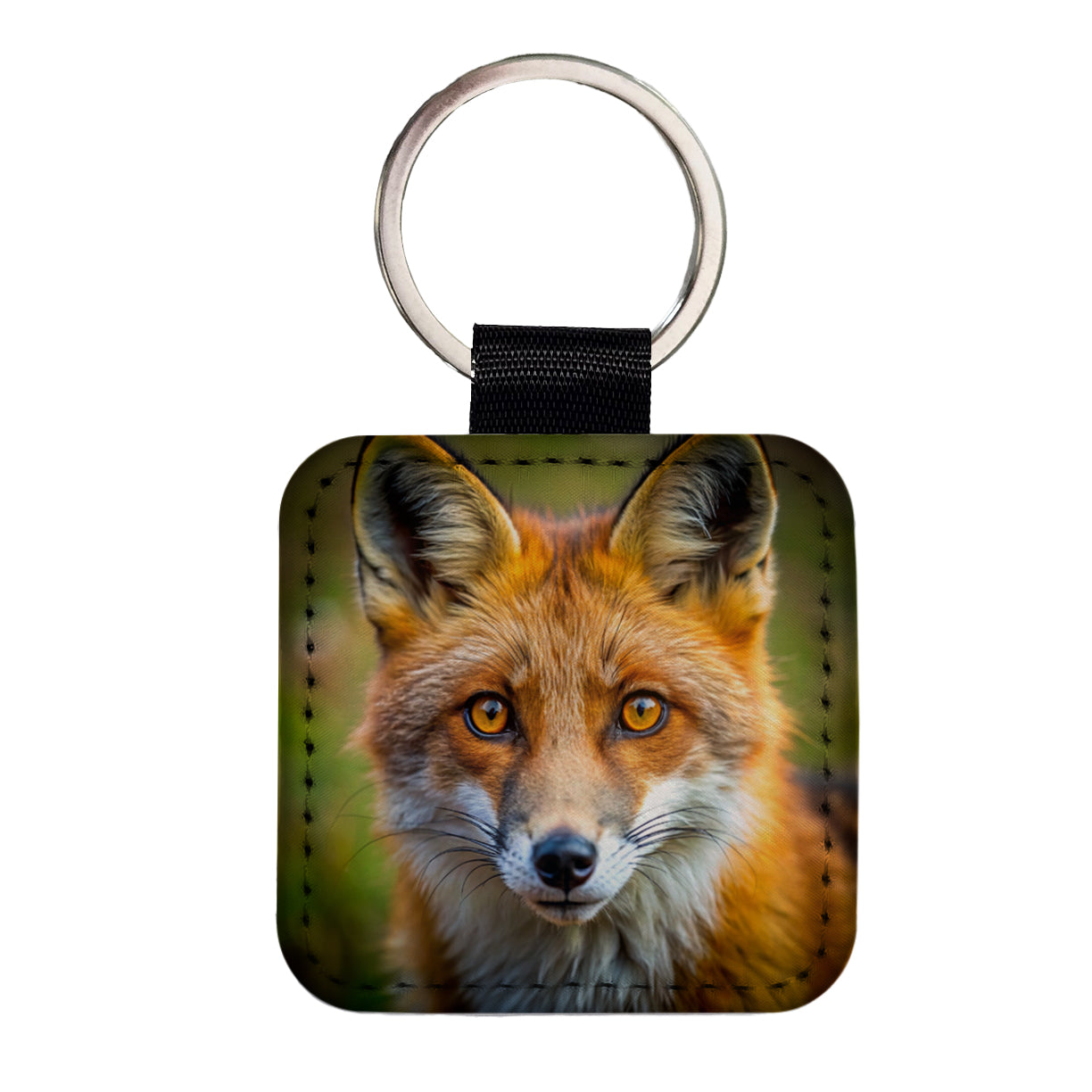 Red Fox Face Square Faux Leather Keychain