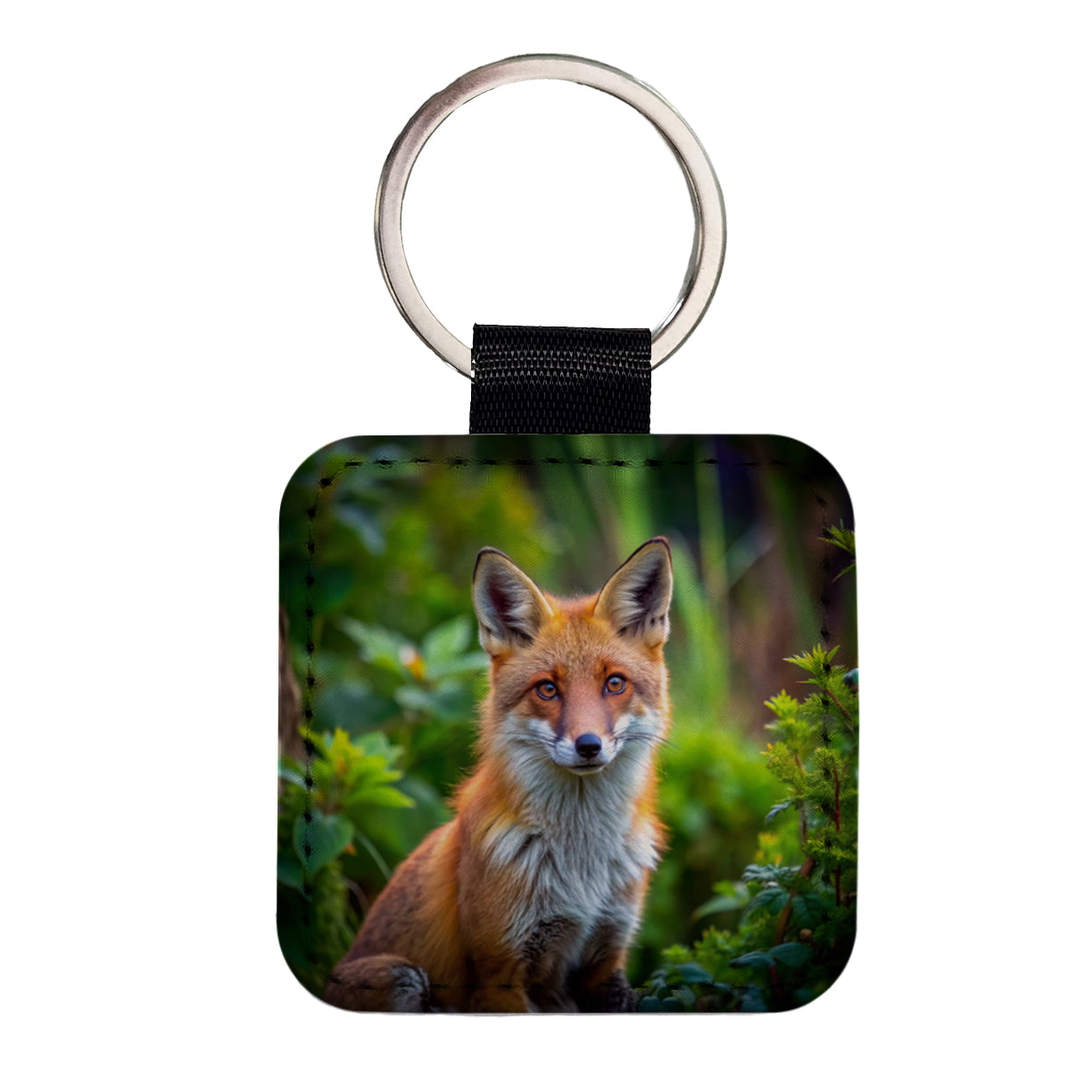 Red Fox Square Faux Leather Keychain