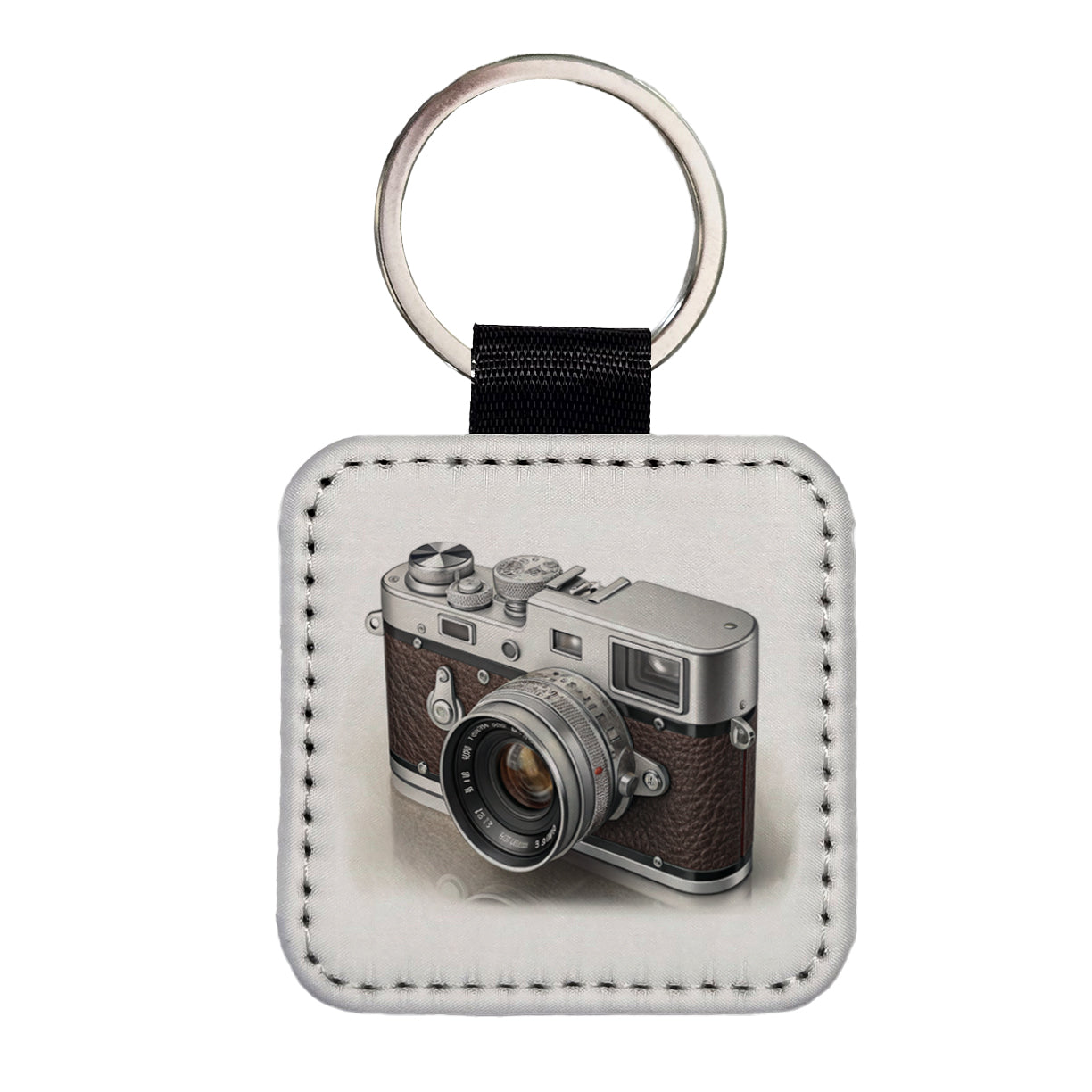 Retro 35mm Photography Camera Square Faux Leather Keychain