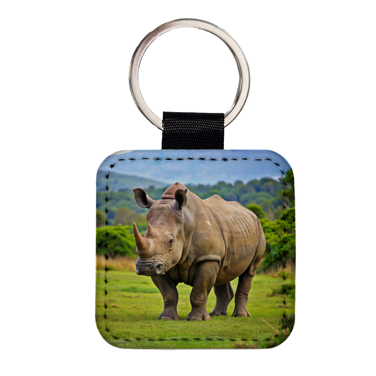 Rhinoceros Square Faux Leather Keychain