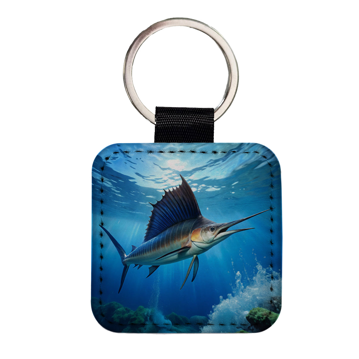 Sailfish Square Faux Leather Keychain