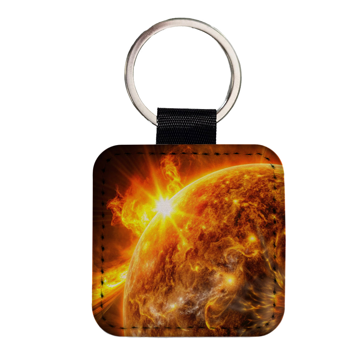 Solar Flare on the Sun Sci-fi Square Faux Leather Keychain