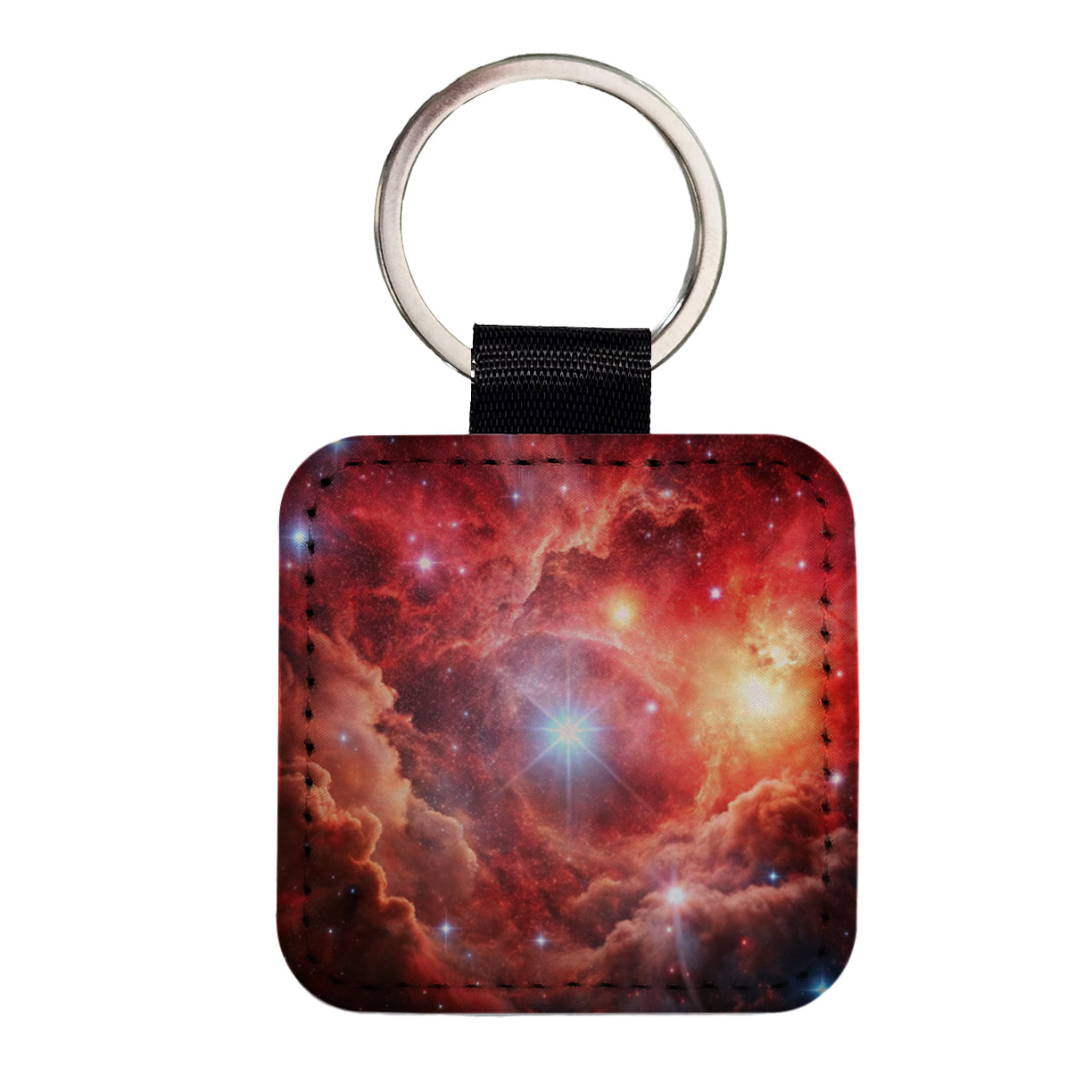 Space Galaxy Nebula Red Square Faux Leather Keychain