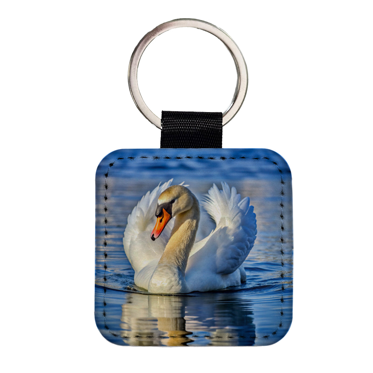 Swan Square Faux Leather Keychain