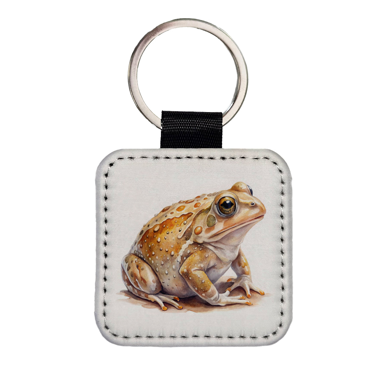 Tan Frog Watercolor Square Faux Leather Keychain