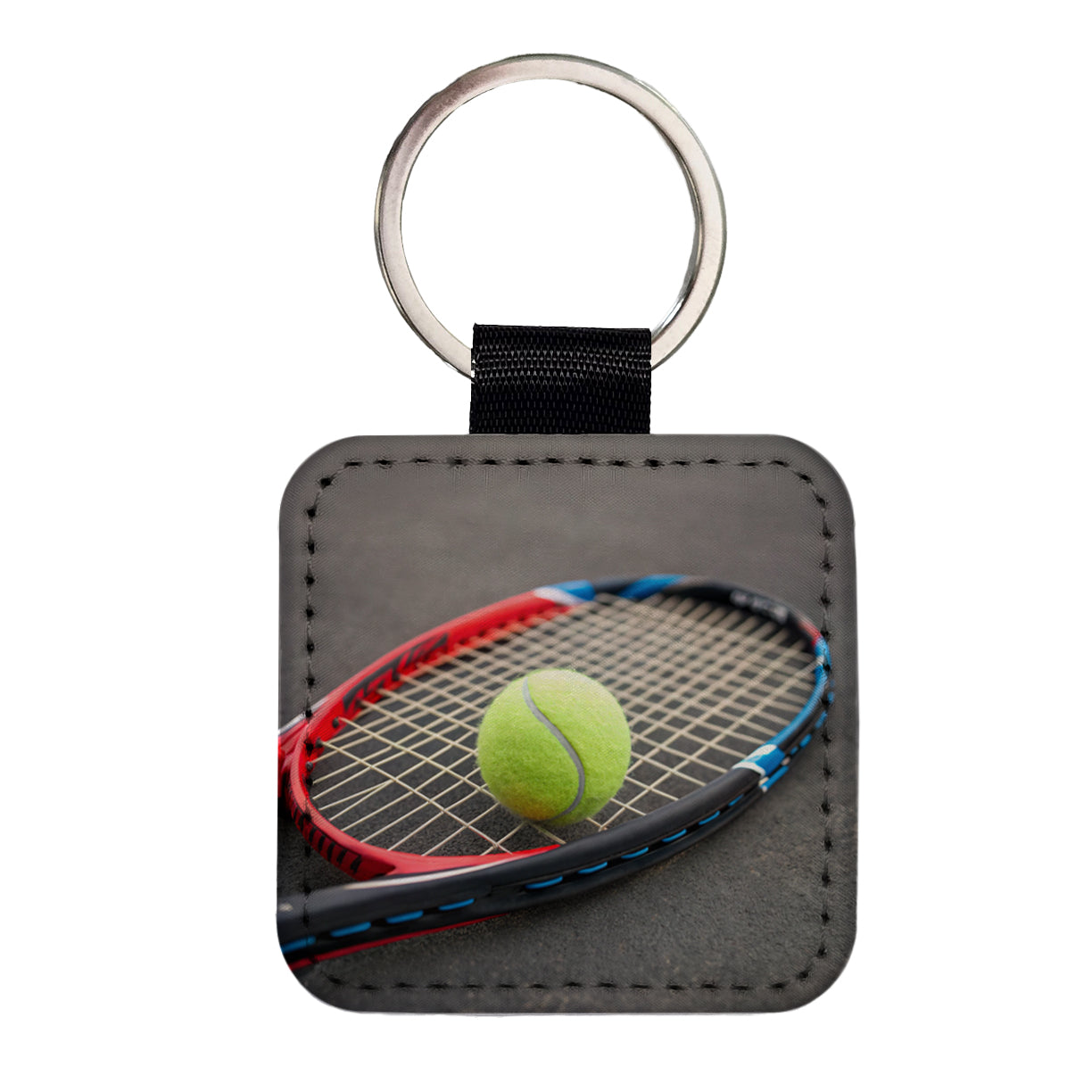 Tennis Racket and Ball Close-up Square Faux Leather Keychain