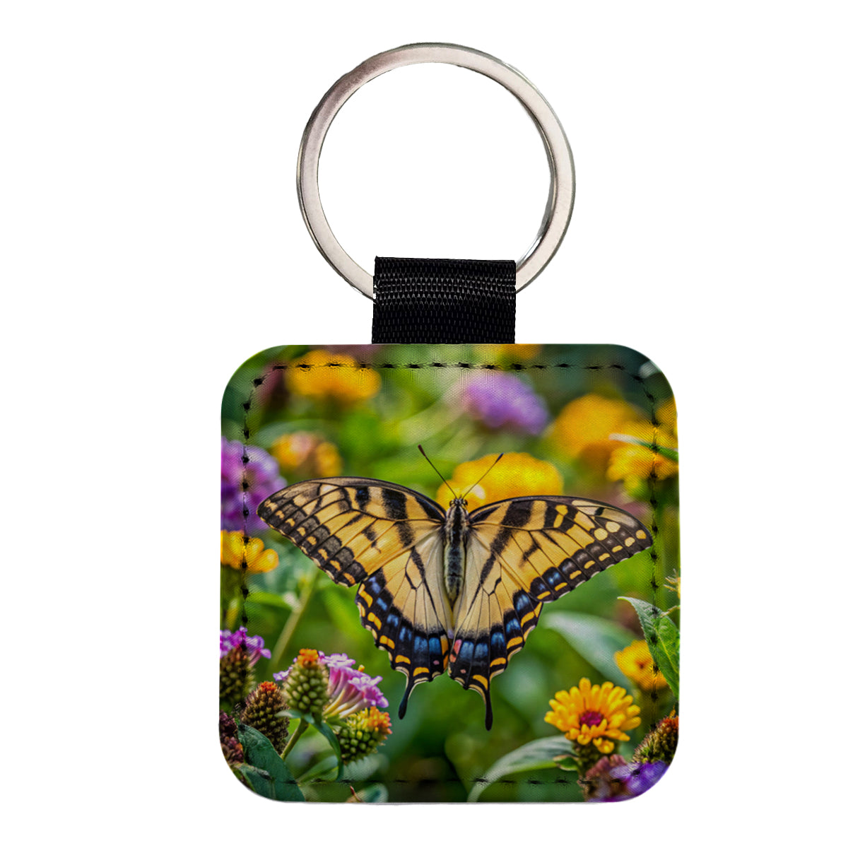 Tiger Swallowtail Butterfly Square Faux Leather Keychain