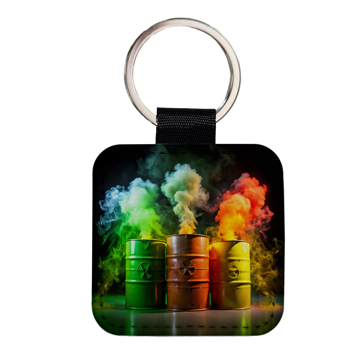 Toxic Waste Barrels Square Faux Leather Keychain