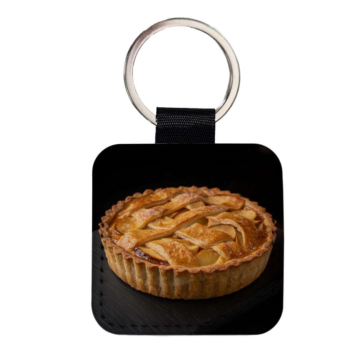 Traditional Lattice Crust Apple Pie Square Faux Leather Keychain