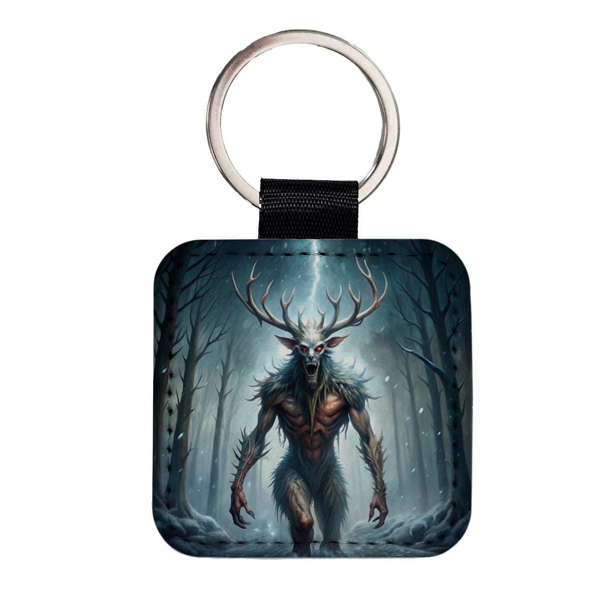 Wendigo Algonquian Folklore Monster Creature Square Faux Leather Keychain