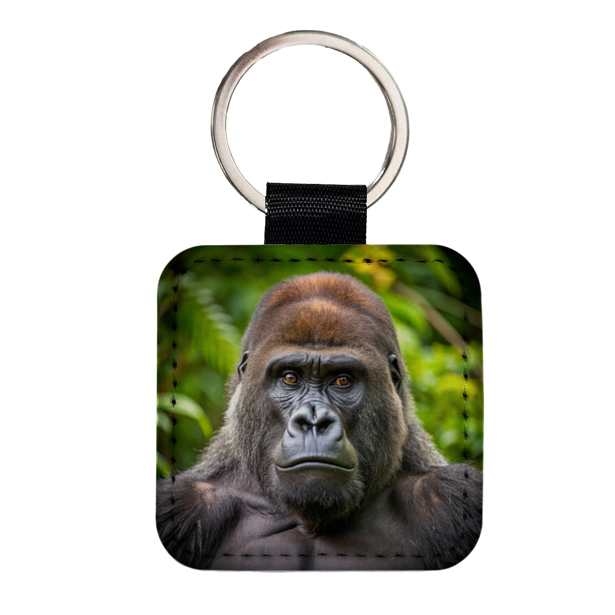 Western Gorilla Ape Square Faux Leather Keychain