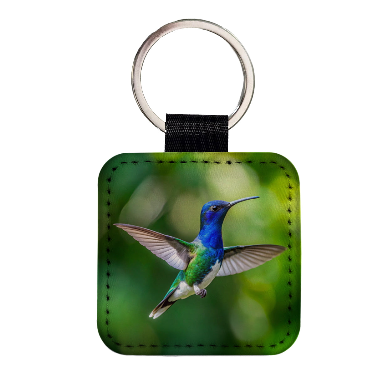 White Necked Jacobin Hummingbird Backyard Bird Square Faux Leather Keychain