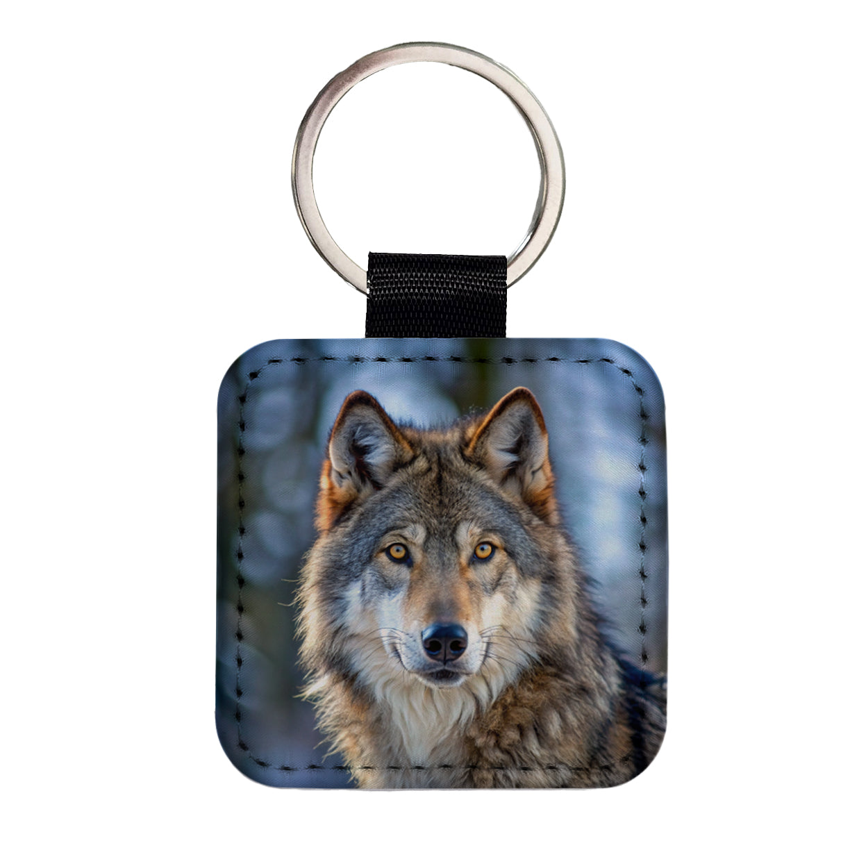 Wolf Square Faux Leather Keychain