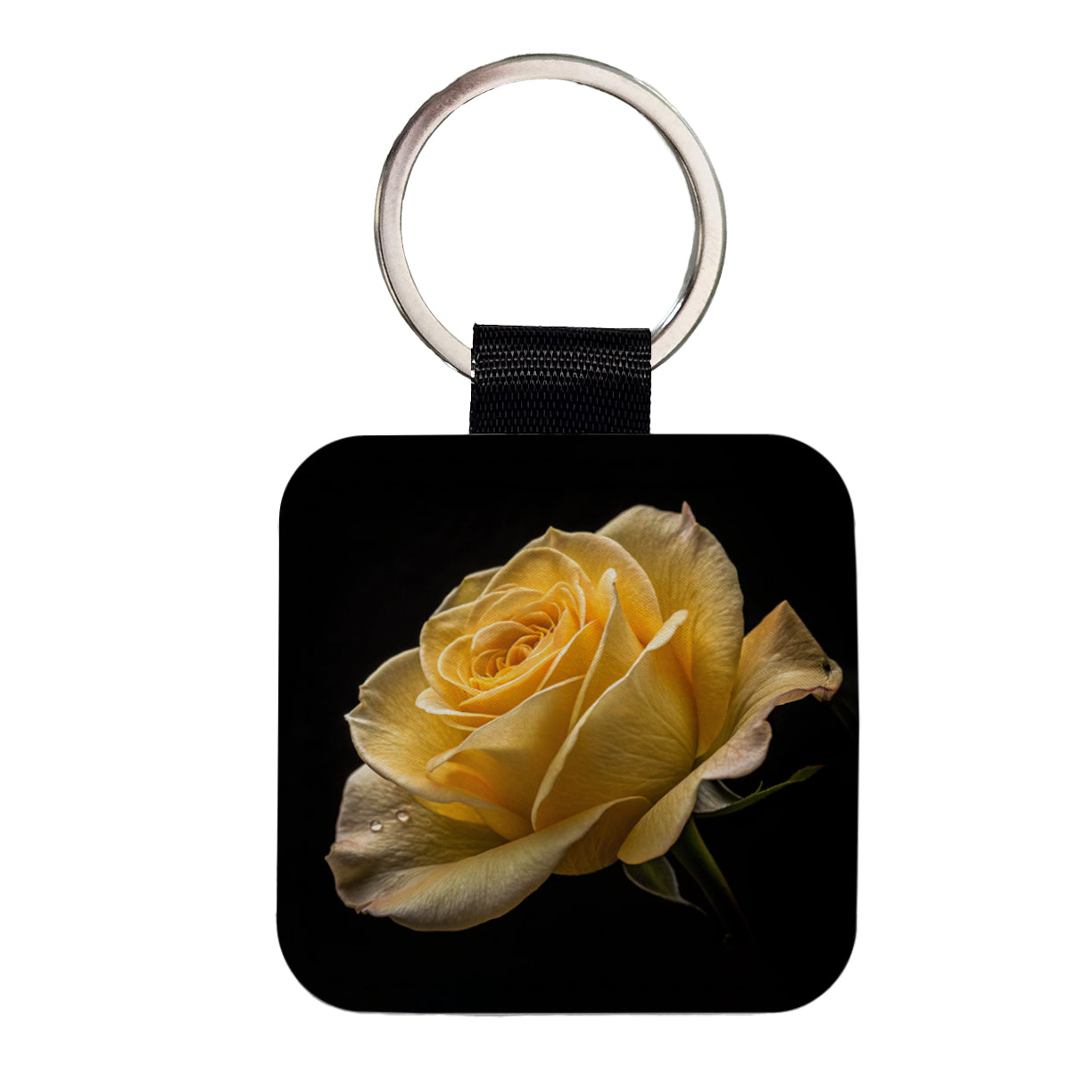 Yellow Rose Square Faux Leather Keychain