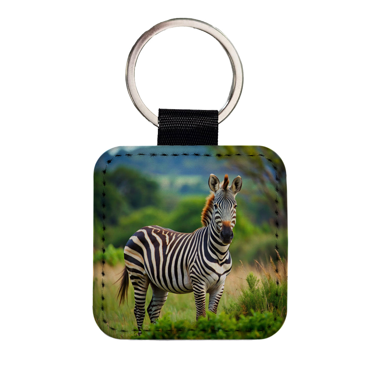 Zebra Square Faux Leather Keychain