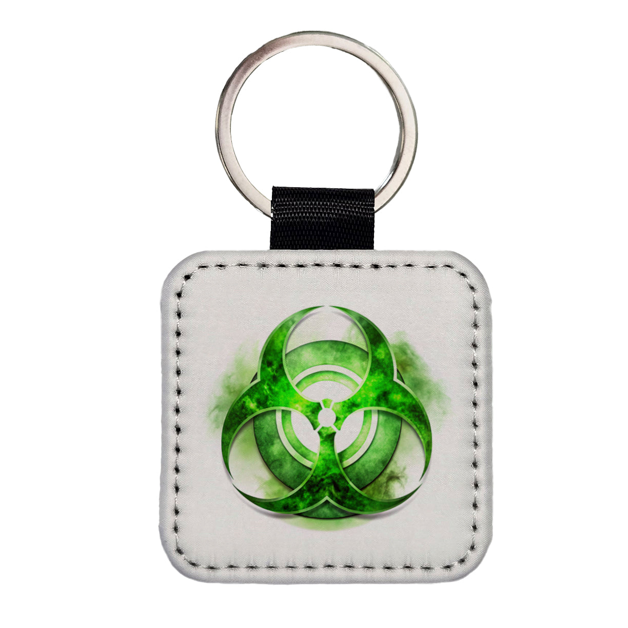 Zombie Outbreak Green Toxic Symbol Square Faux Leather Keychain