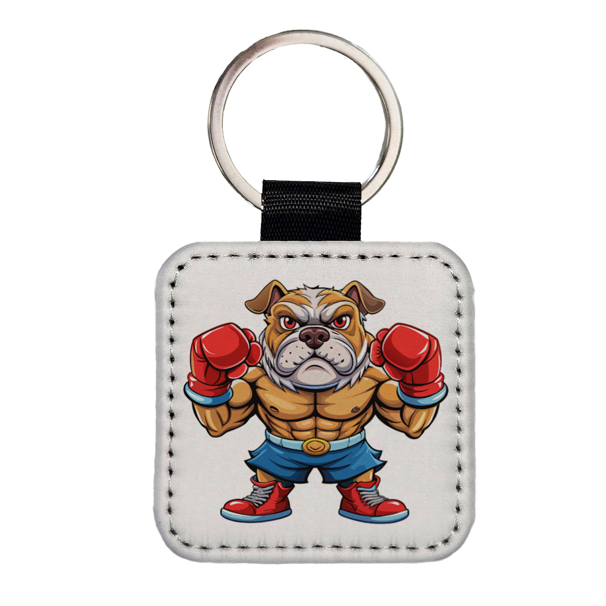 Fighting Bulldog Mascot With Boxing Gloves Square Faux Leather Keychain