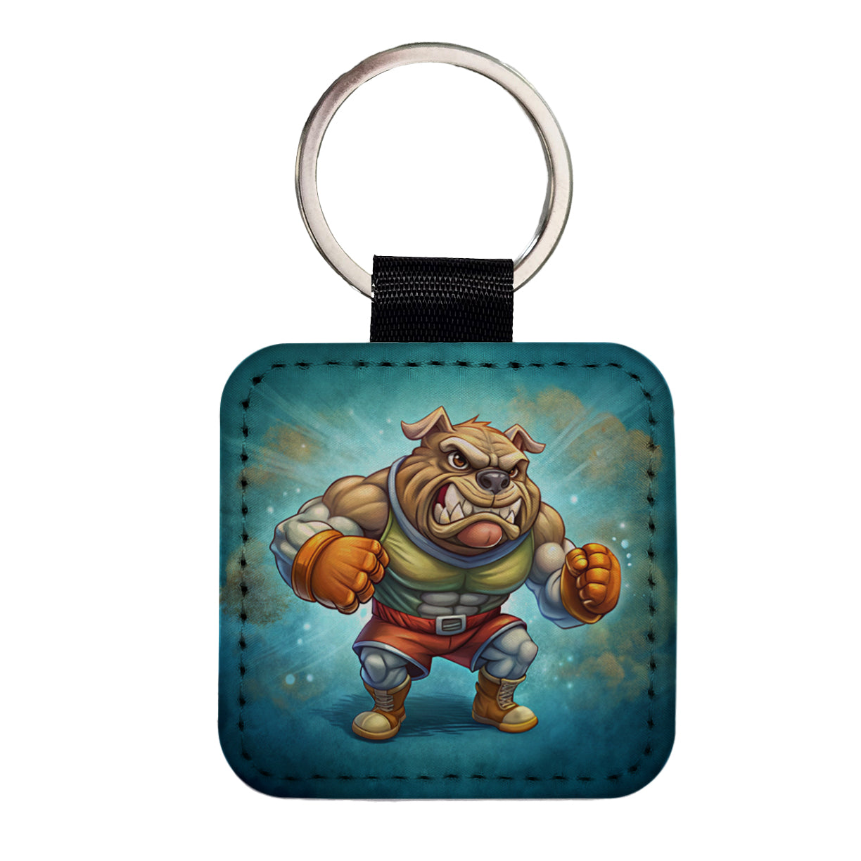Fighting Bulldog School Mascot Square Faux Leather Keychain