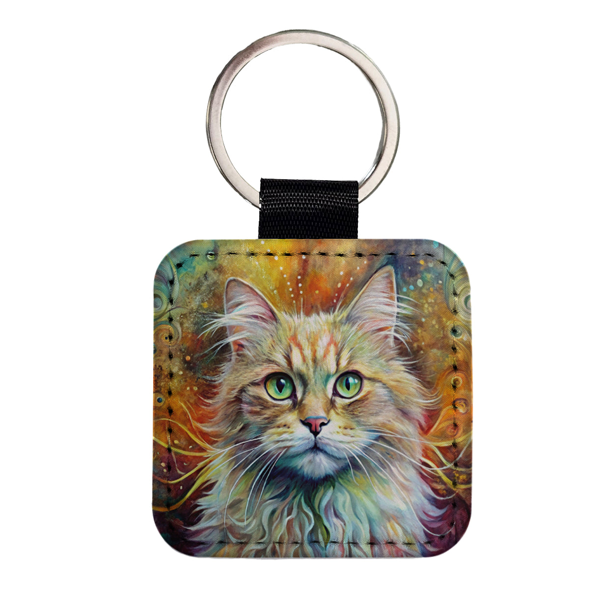 Persian Cat Abstract Art Square Faux Leather Keychain
