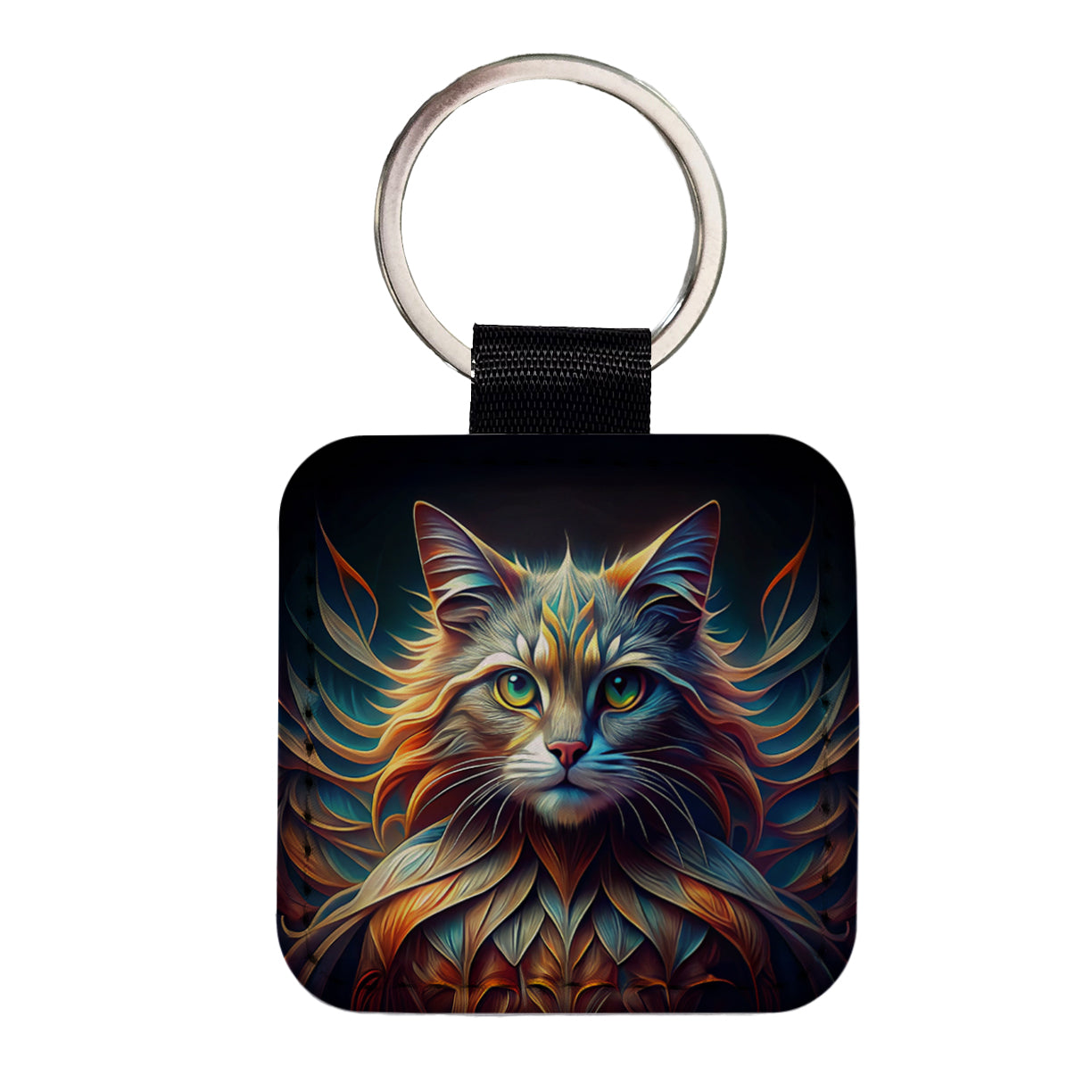 Persian Cat Abstract Stylized Art Square Faux Leather Keychain