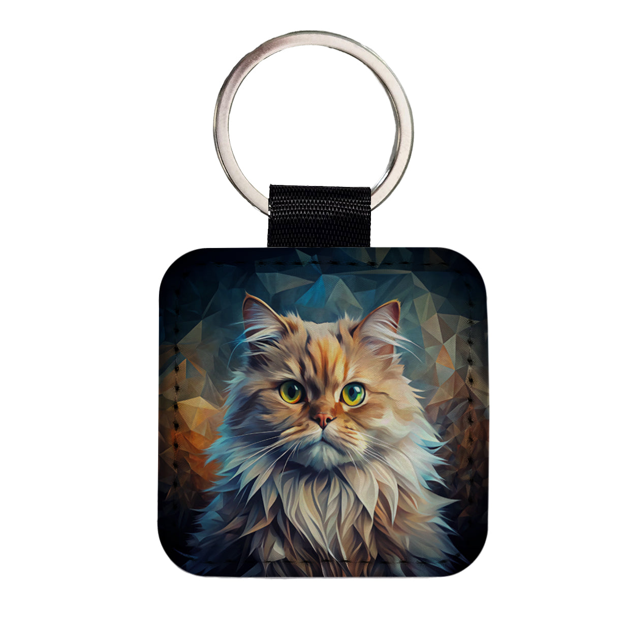Persian Cat Contemporary Art Square Faux Leather Keychain