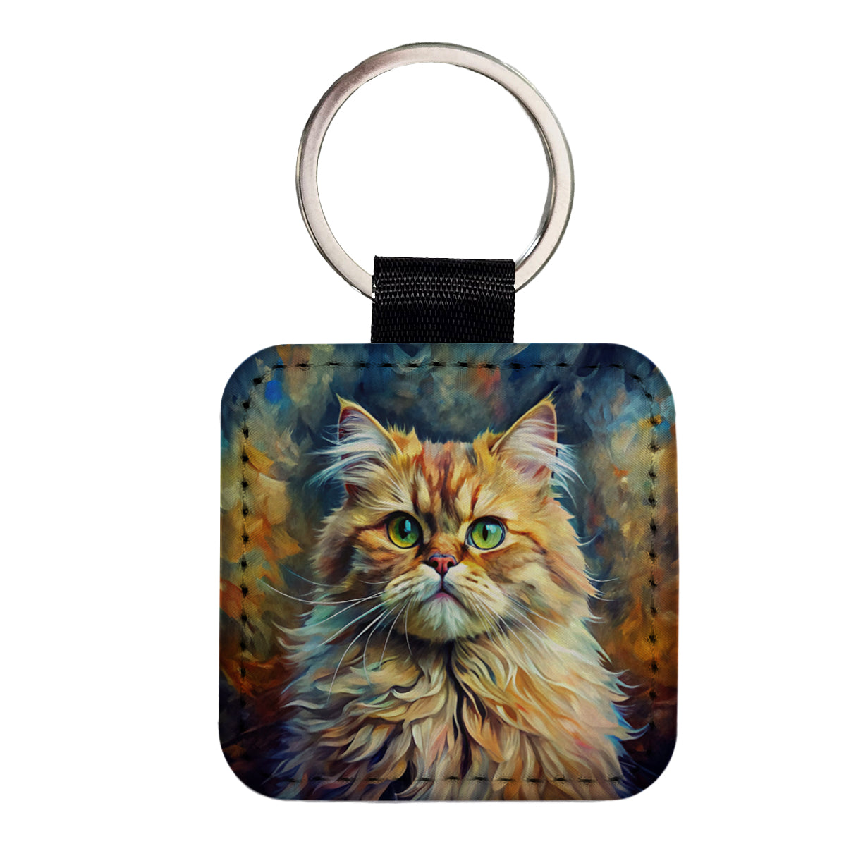 Persian Cat Expressionism Art Square Faux Leather Keychain