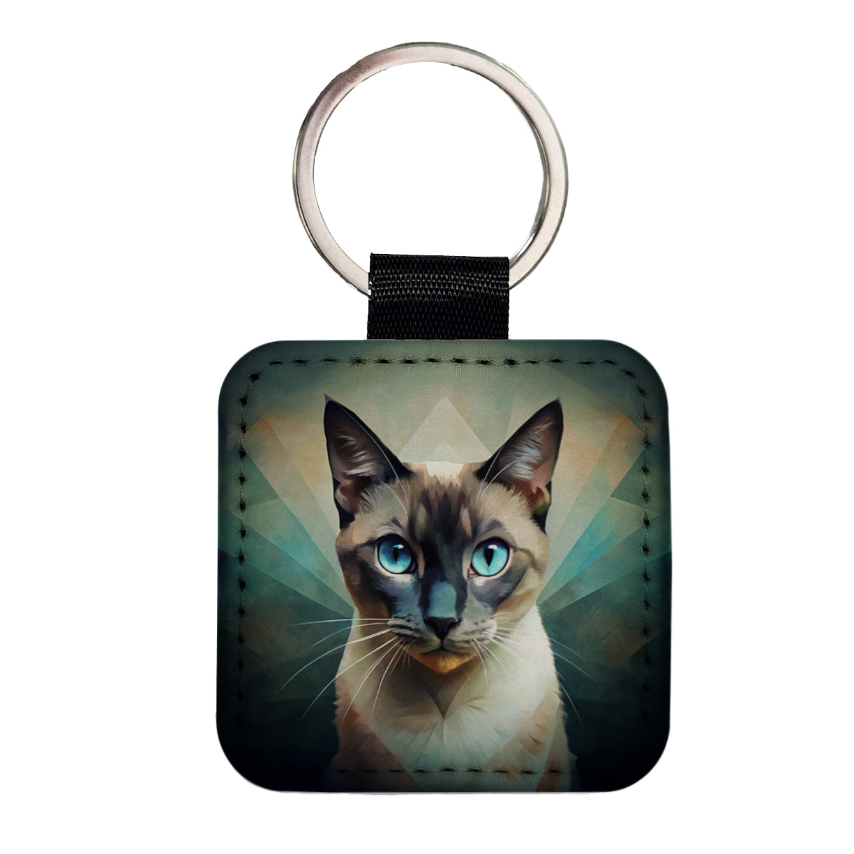 Siamese Cat Abstract Stylized Art Square Faux Leather Keychain