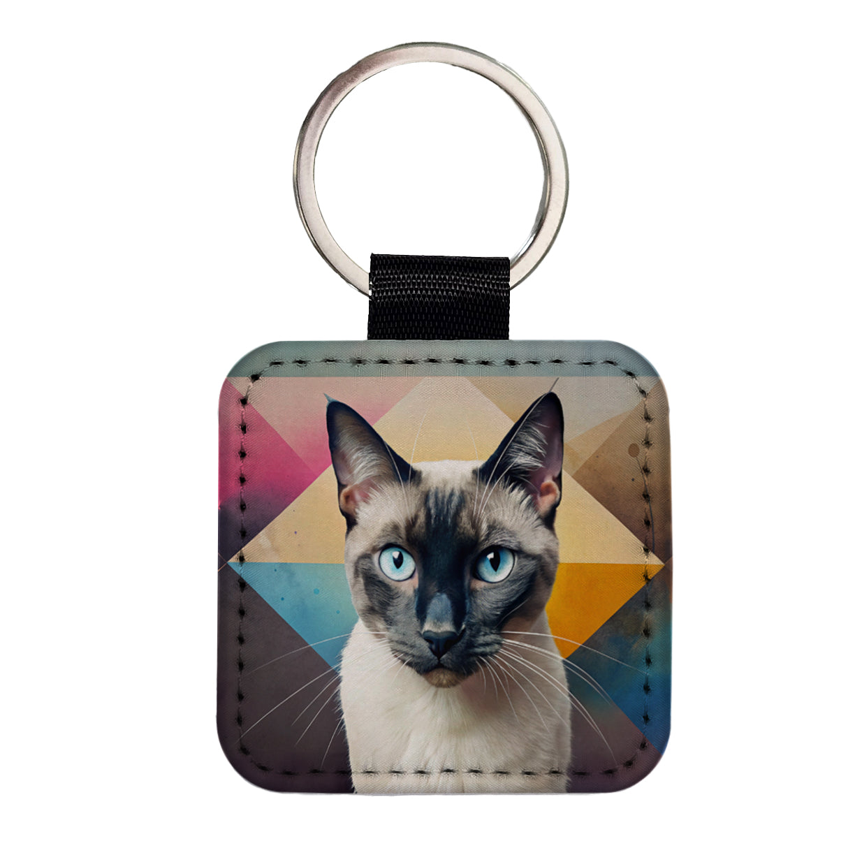 Siamese Cat Contemporary Art Square Faux Leather Keychain