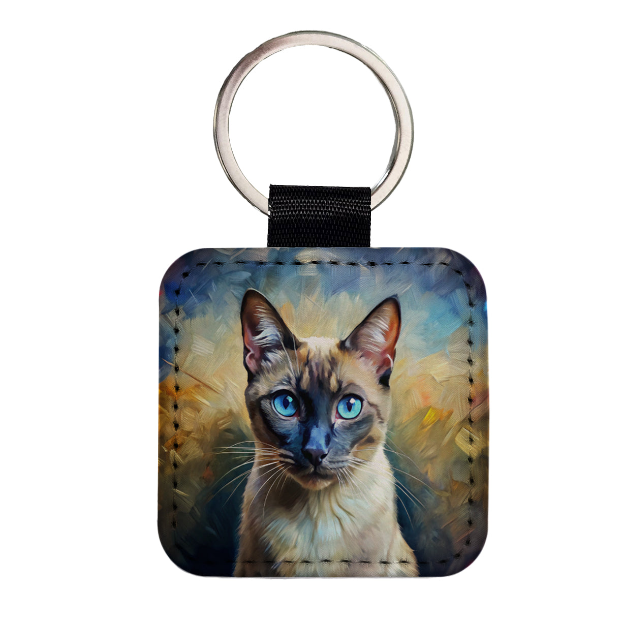 Siamese Cat Expressionism Art Square Faux Leather Keychain
