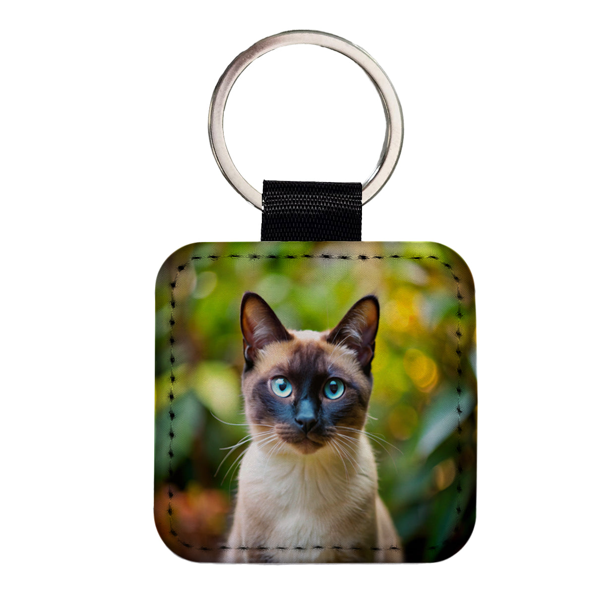 Siamese Cat Photo Square Faux Leather Keychain