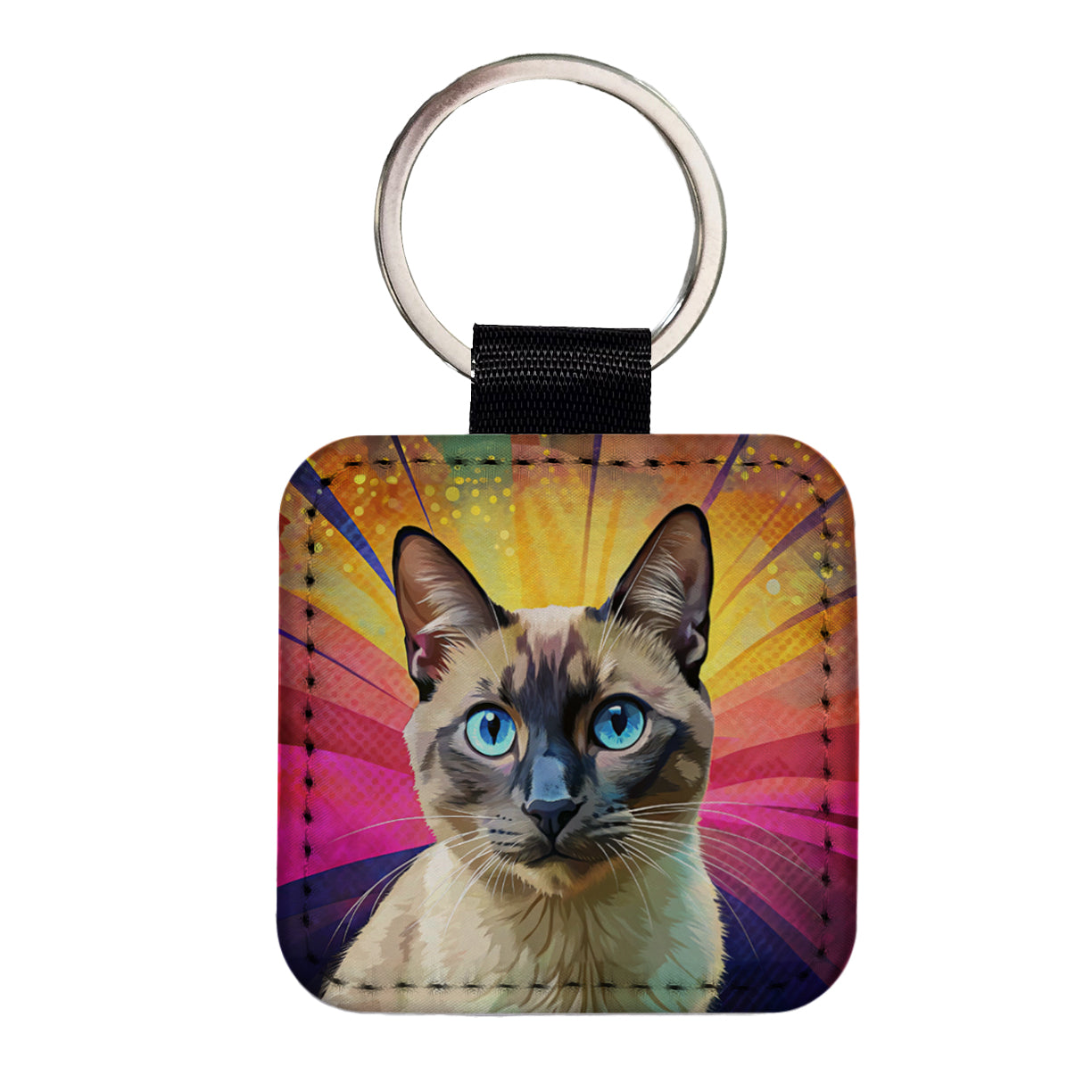 Siamese Cat Pop Art Square Faux Leather Keychain