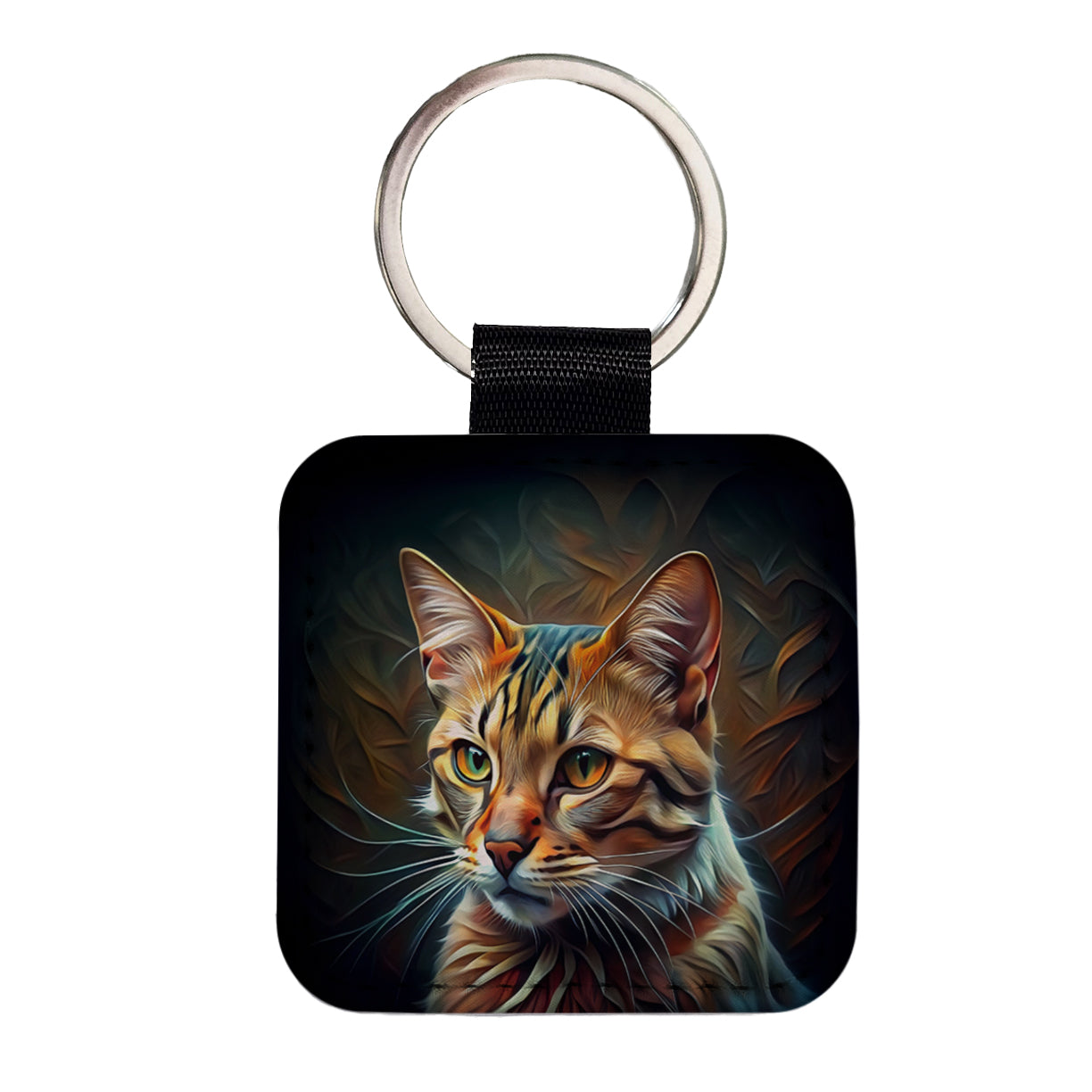 Tabby Cat Abstract Stylized Art Square Faux Leather Keychain