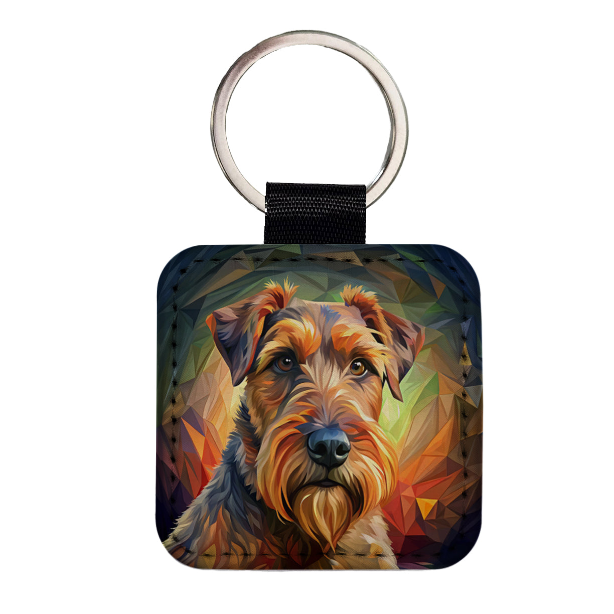 Airedale Terrier Dog Abstract Stylized Art Square Faux Leather Keychain