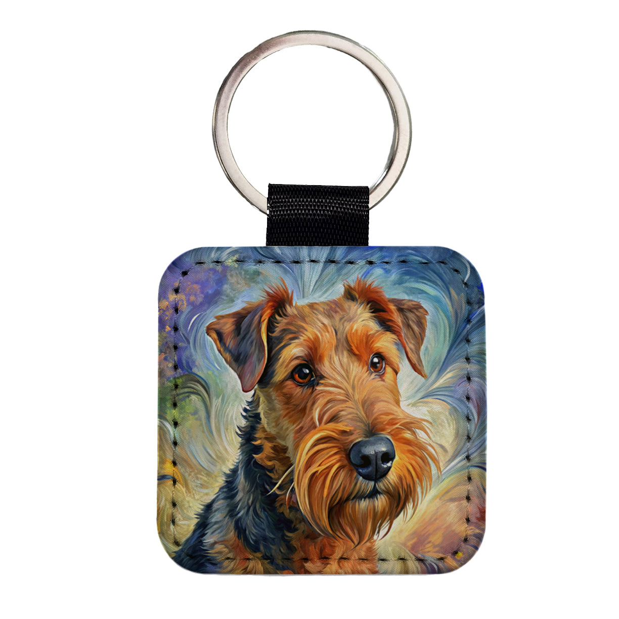 Airedale Terrier Dog Expressionism Art Square Faux Leather Keychain