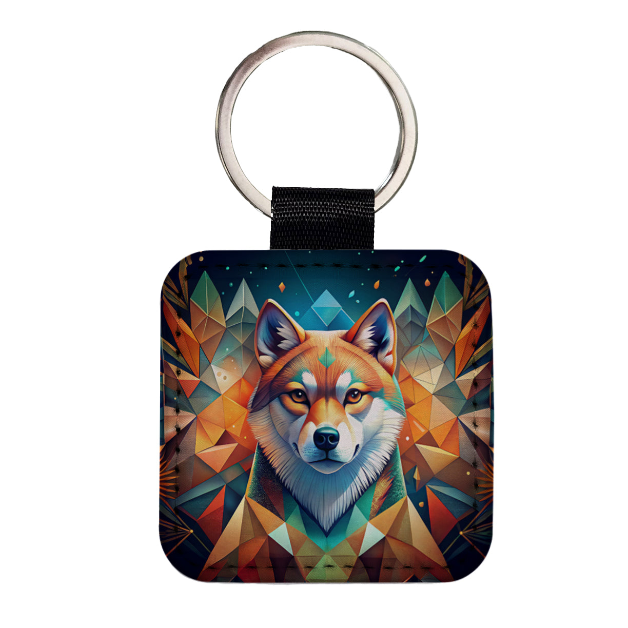 Akita Dog Abstract Stylized Art Square Faux Leather Keychain