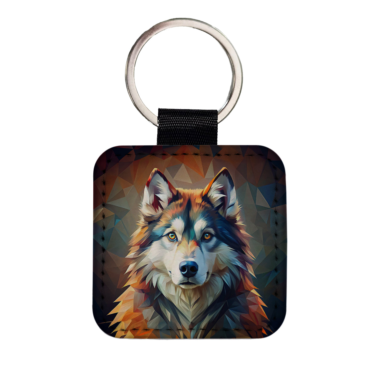 Alaskan Malamute Dog Abstract Stylized Art Square Faux Leather Keychain