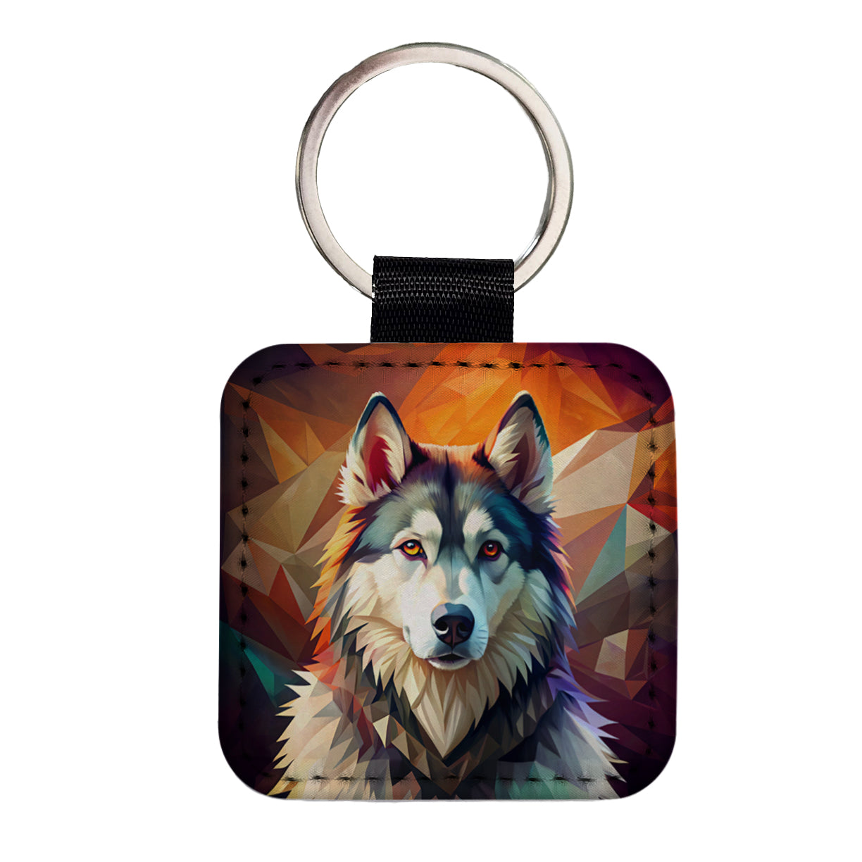 Alaskan Malamute Dog Contemporary Art Square Faux Leather Keychain