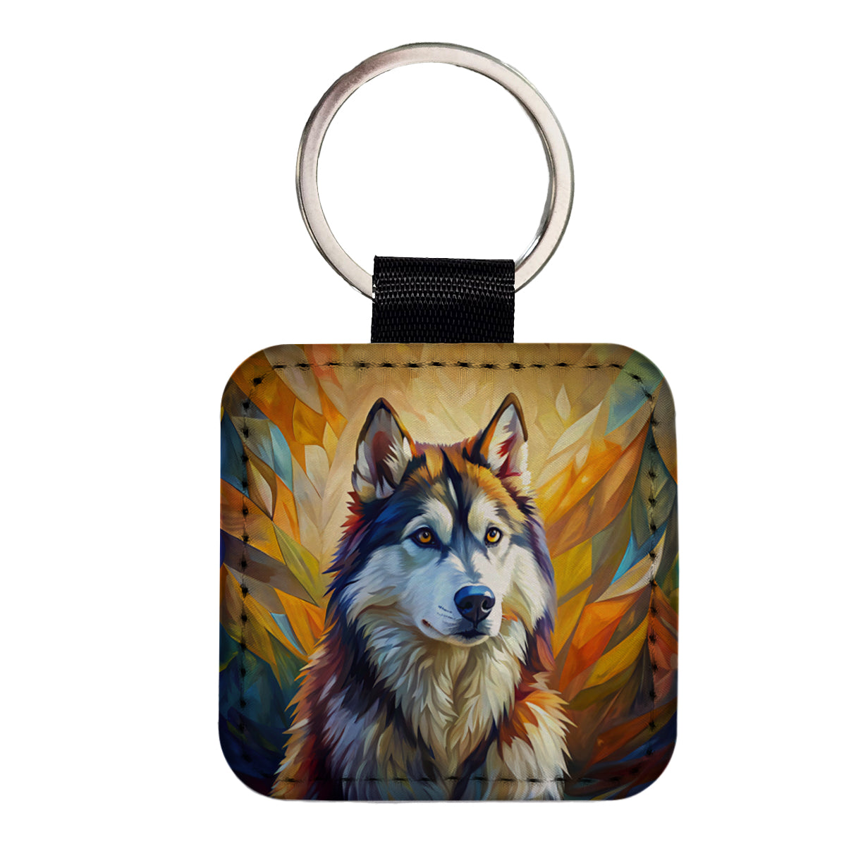 Alaskan Malamute Dog Expressionism Art Square Faux Leather Keychain