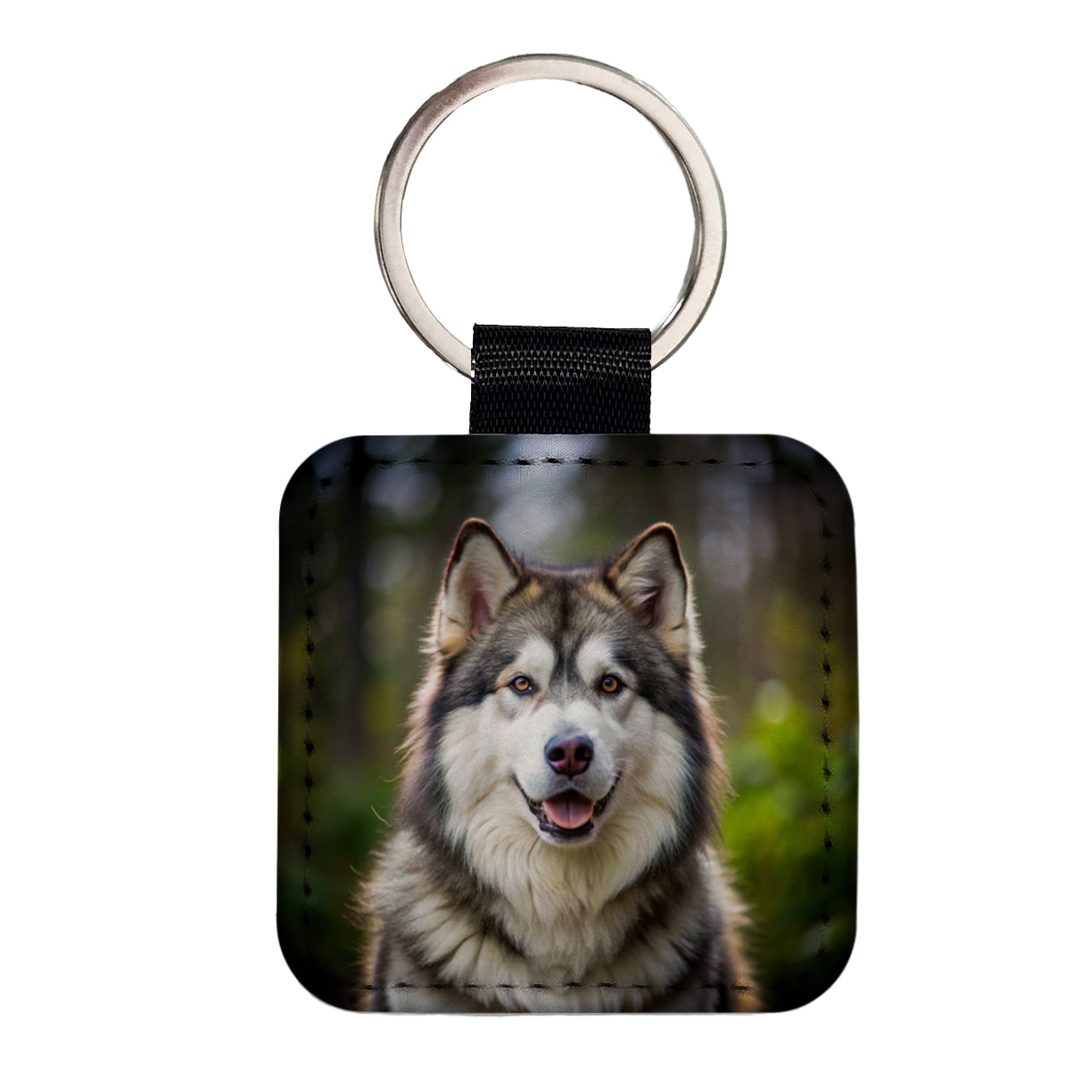 Alaskan Malamute Dog Photo Square Faux Leather Keychain