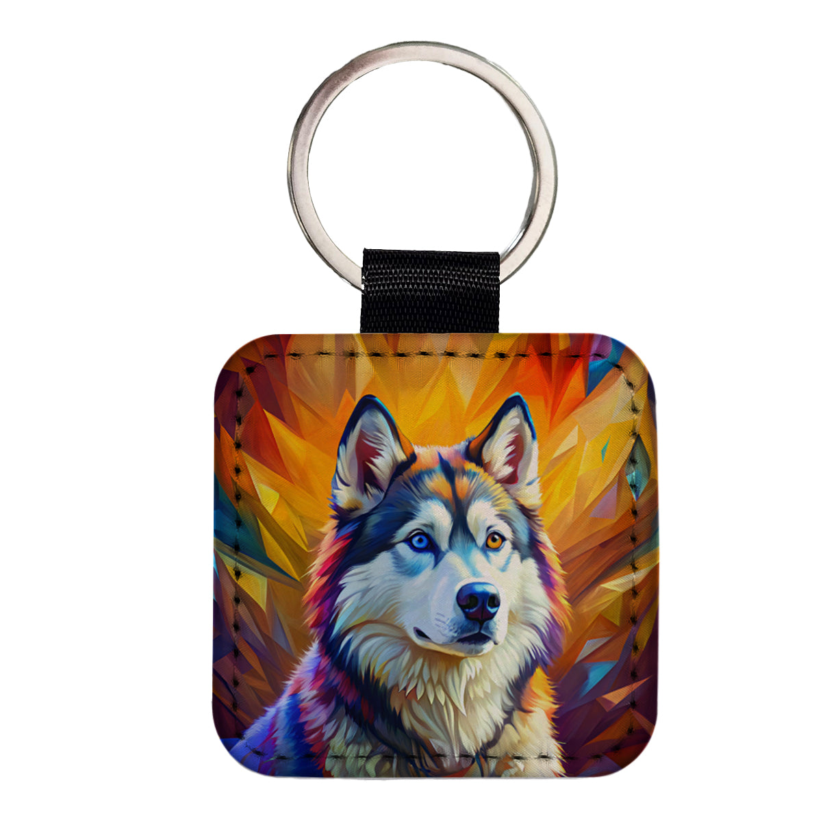 Alaskan Malamute Dog Pop Art Square Faux Leather Keychain
